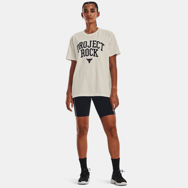 Under Armour T-Shirt Project Rock Heavyweight Campus da donna Ivory / Nero / Bianco S